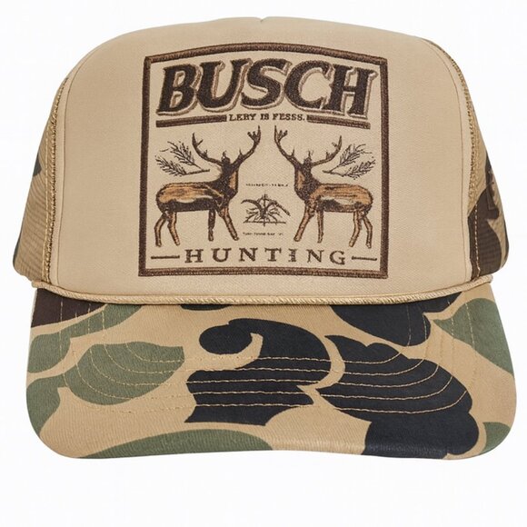 Retro Vintage Style Busch Hunting Camo Trucker Hat Proudly Printed in USA 1980s - Picture 1 of 6